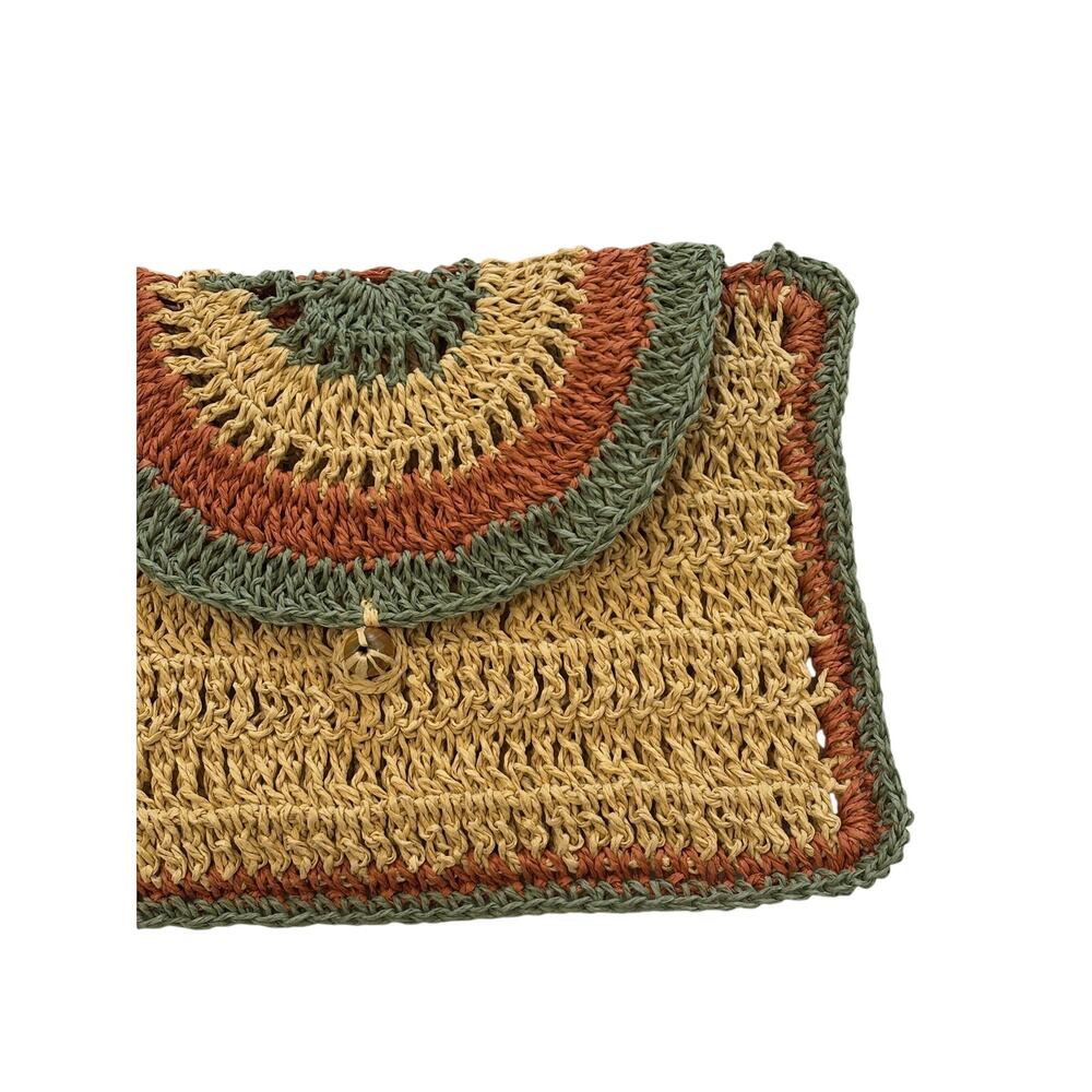 Handmade Boho Woven Clutch Bag Straw Knit Wristlet Beach Purse - Picture 5 of 9